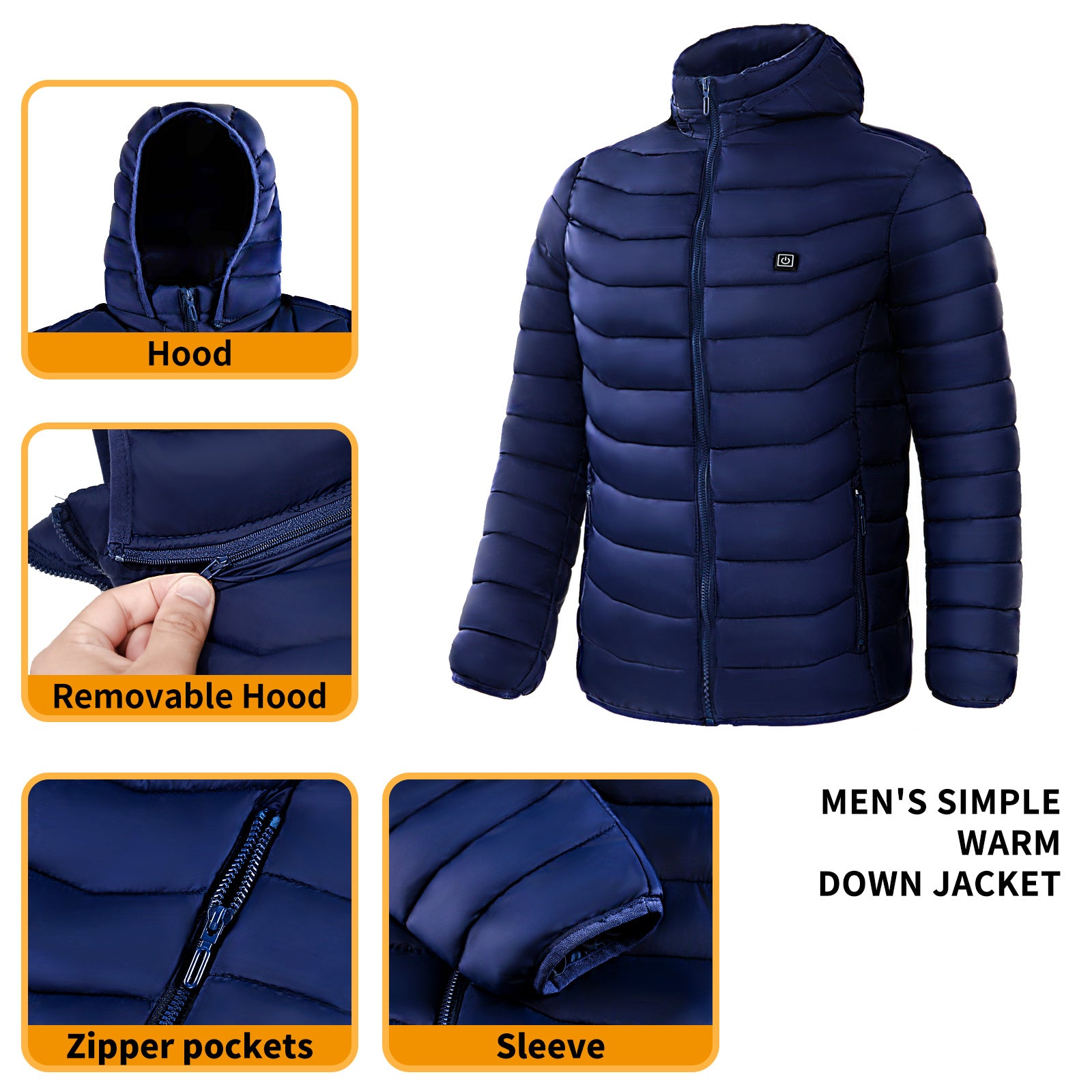 Men - Women's Unisex Heated Puffer Jacket Electric Heating Coat Insulated Hood Windbreaker 9Heat Zones