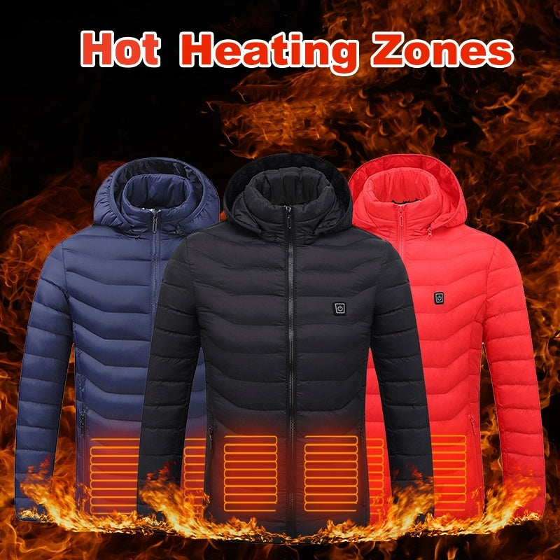 Men - Women's Unisex Heated Puffer Jacket Electric Heating Coat Insulated Hood Windbreaker 9Heat Zones