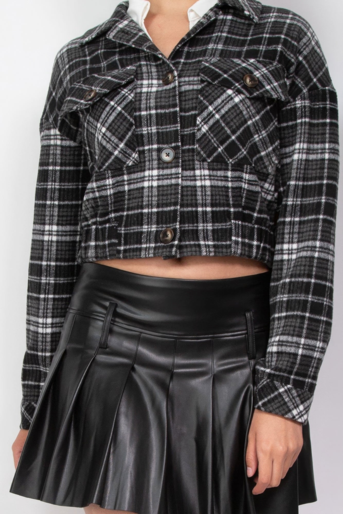 Plaid Button-down Crop Jacket